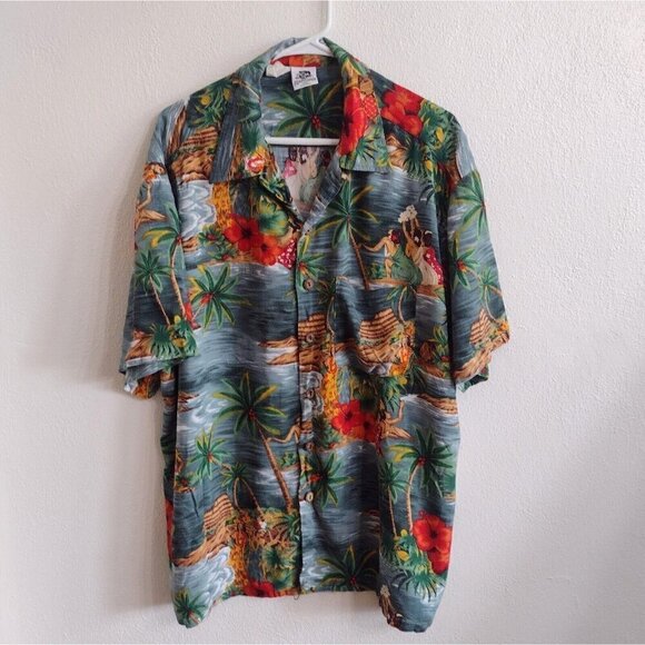 Vtg Kennington Hawaiian Shirt Mens XL Aloha Beach Tropical Hula Girls Dancers - Picture 1 of 9